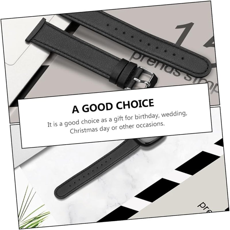 Black Genuine Leather Vintage Watch Strap Compatible with Fitbit Durable Comfortable Wristband for Men and Women - Image 2